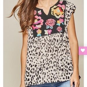 Savanna Jane Leopard And Floral Embroidered Top